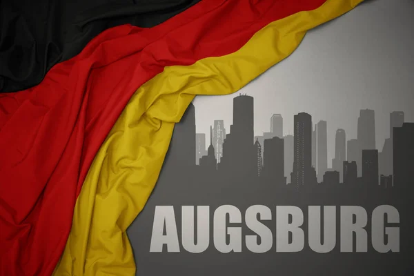 Silhueta Abstrata Cidade Com Texto Augsburg Perto Acenando Colorido Bandeira — Fotografia de Stock