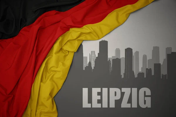 Abstrakte Silhouette Der Stadt Mit Text Leipzig Bei Schwenkender Nationalflagge — Stockfoto