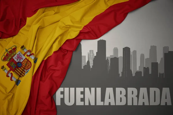 Abstract Silhouette City Text Fuenlabrada Waving Colorful National Flag Spain — Stock Photo, Image