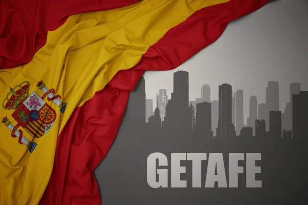 Abstract Silhouette City Text Getafe Waving Colorful National Flag Spain — Stock Photo, Image