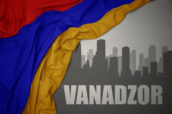 Abstract Silhouette City Text Vanadzor Waving Colorful National Flag Armenia — Stock Photo, Image