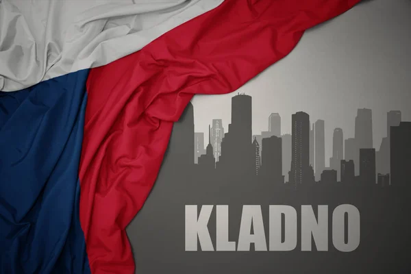 Abstract Silhouette City Text Kladno Waving Colorful National Flag Czech — Stockfoto