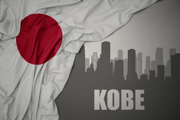 Silhueta Abstrata Cidade Com Texto Kobe Perto Acenando Colorido Bandeira — Fotografia de Stock