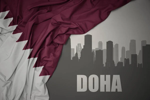 Abstrakte Silhouette Der Stadt Mit Text Doha Der Nähe Schwenken — Stockfoto