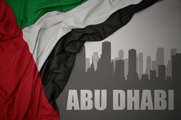 Silueta Abstracta Ciudad Con Texto Abu Dhabi Cerca Ondeando Colorida — Foto de Stock
