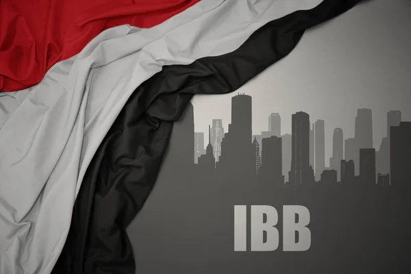 텍스트가 Ibb 도시의 추상적 실루엣은 배경에 국기를 흔들며 근처에 Yemen — 스톡 사진
