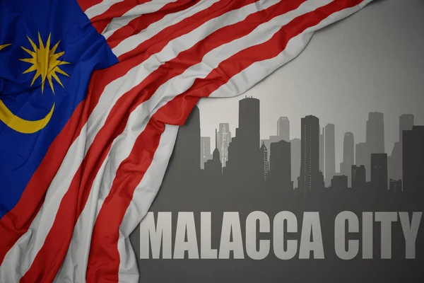 텍스트가 도시의 추상적 실루엣 Malacca 배경에 인말라 Malaysia 흔들며 옆으로 — 스톡 사진