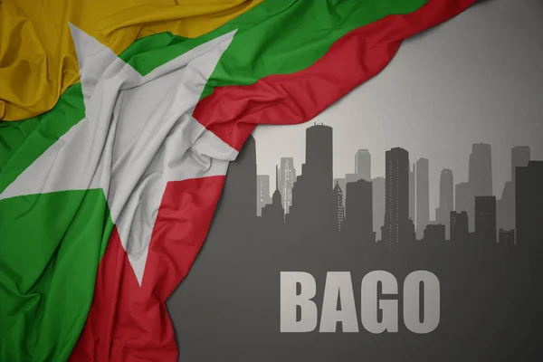 Elvont Sziluett Város Szöveges Bago Közelében Hullámzó Színes Nemzeti Zászló — Stock Fotó