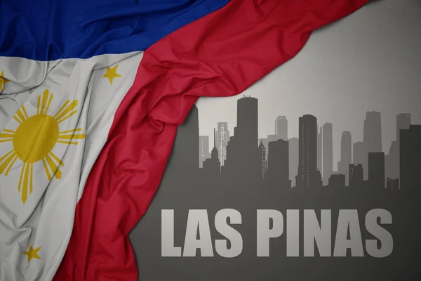 Abstract Silhouette City Text Las Pinas Waving Colorful National Flag — ストック写真
