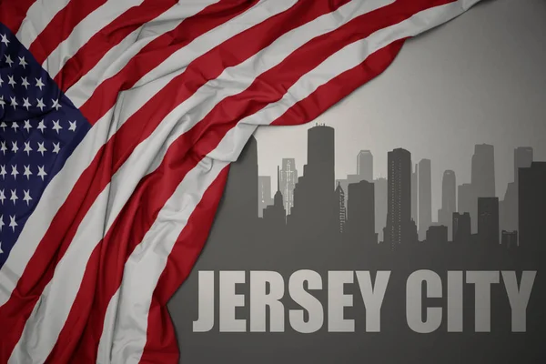 Abstract Silhouette City Text Jersey City Waving Colorful National Flag — Stock Photo, Image