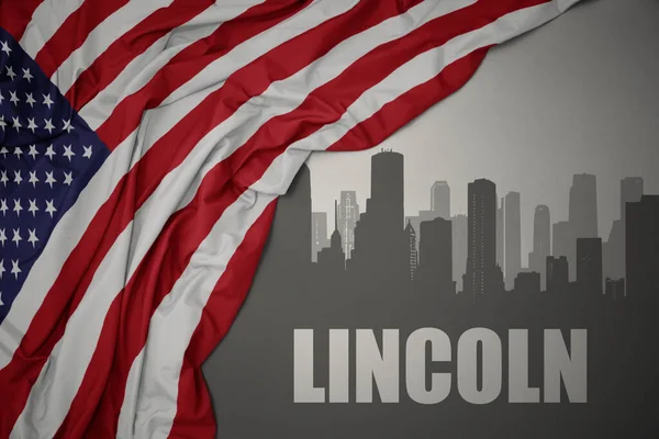 Abstract Silhouette City Text Lincoln Waving Colorful National Flag United — Stock Photo, Image