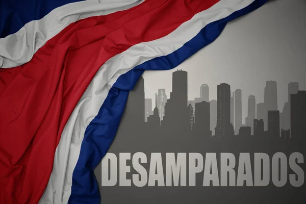 Abstract Silhouette City Text Desamparados Waving Colorful National Flag Costa — Stock Photo, Image