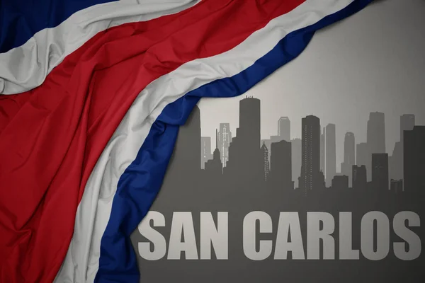 Abstrakcyjna Sylwetka Miasta Tekstem San Carlos Pobliżu Machając Kolorowe Flagi — Zdjęcie stockowe