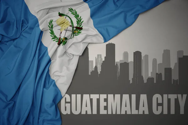 Abstract Silhouette City Text Guatemala City Waving Colorful National Flag — Stock Photo, Image