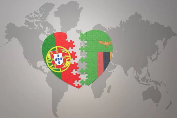 Puzzle Heart National Flag Portugal Zambia World Map Background Concept —  Fotos de Stock