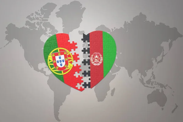 Puzzle Heart National Flag Portugal Afghanistan World Map Background Concept — Stock fotografie
