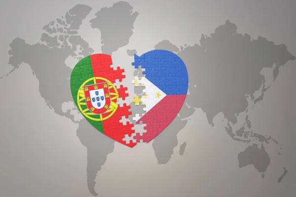 Coração Quebra Cabeça Com Bandeira Nacional Portugal Filipinas Fundo Mapa — Fotografia de Stock