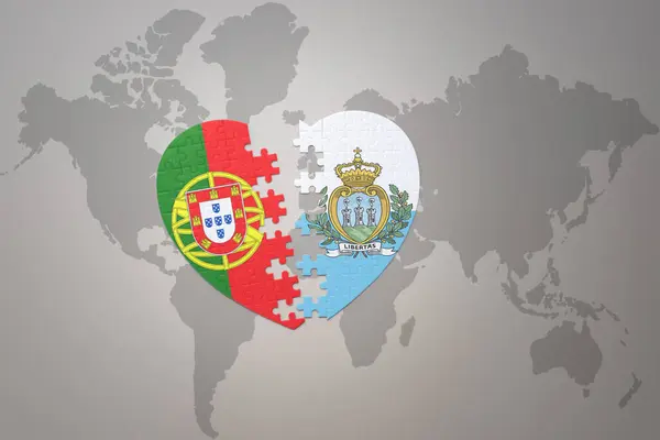 Coração Quebra Cabeça Com Bandeira Nacional Portugal San Marino Fundo — Fotografia de Stock