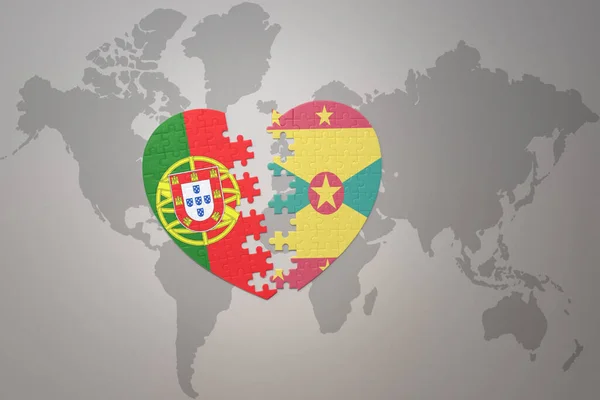Coração Quebra Cabeça Com Bandeira Nacional Portugal Granada Mapa Mundo — Fotografia de Stock