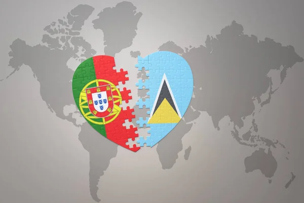 Coração Quebra Cabeça Com Bandeira Nacional Portugal Santa Lúcia Mapa — Fotografia de Stock