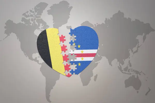 Puzzle Heart National Flag Belgium Cape Verde World Map Background — ストック写真