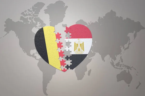 Puzzle Heart National Flag Belgium Egypt World Map Background Concept — ストック写真