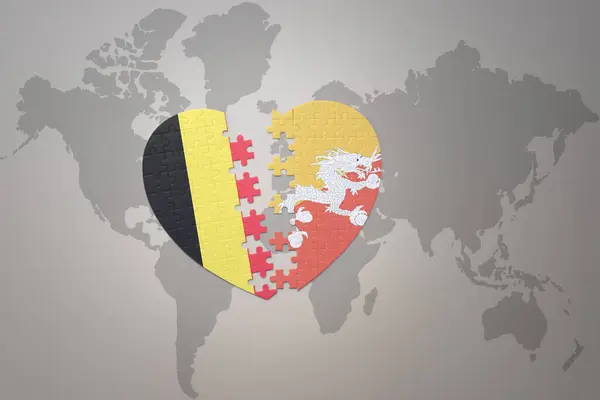 Puzzle Heart National Flag Belgium Bhutan World Map Background Concept —  Fotos de Stock