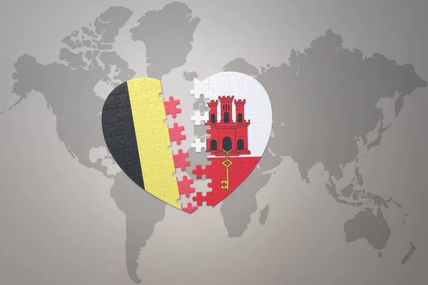 Puzzle Heart National Flag Belgium Gibraltar World Map Background Concept — ストック写真