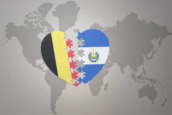 Puzzle Heart National Flag Belgium Salvador World Map Background Concept — ストック写真