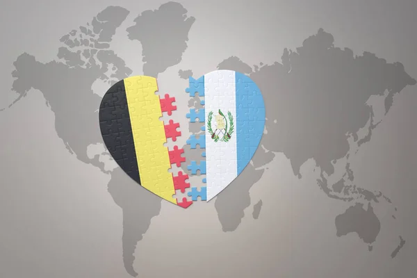 Puzzle Heart National Flag Belgium Guatemala World Map Background Concept — Stock Photo, Image