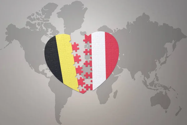 Puzzle Heart National Flag Belgium Peru World Map Background Concept — ストック写真