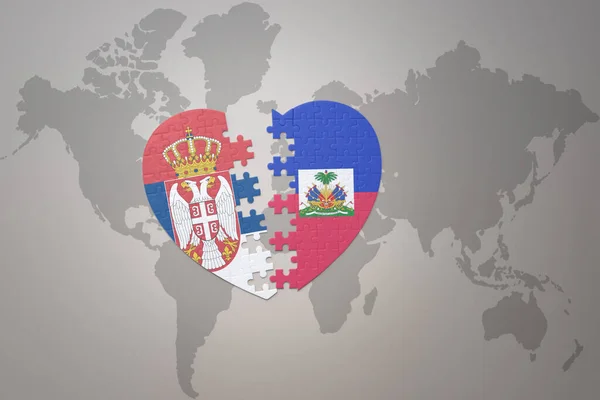 Puzzle Heart National Flag Haiti Serbia World Map Background Concept — Stock Photo, Image