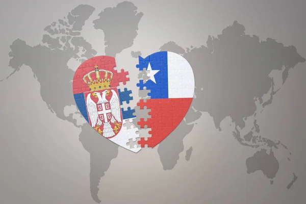 Puzzle Heart National Flag Chile Serbia World Map Background Concept — Stock Photo, Image