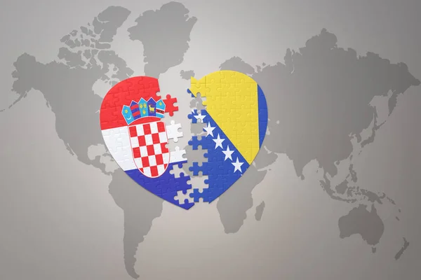 Puzzle Heart National Flag Croatia Bosnia Herzegovina World Map Background — Stock Photo, Image