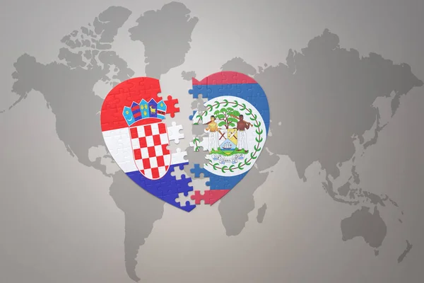 Puzzle Heart National Flag Croatia Belize World Map Background Concept — Foto Stock