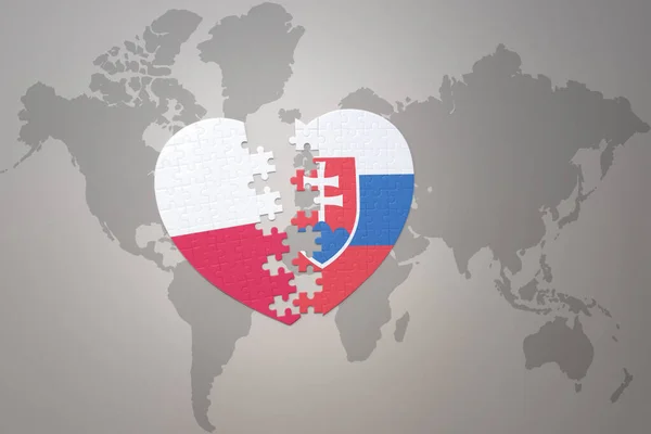 Puzzle Heart National Flag Slovakia Poland World Map Background Concept — Photo