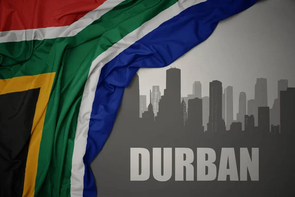 Abstract Silhouette City Text Durban Waving Colorful National Flag South — Stockfoto