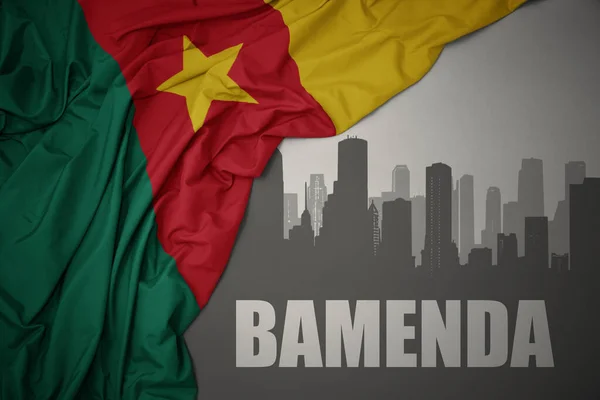 Abstract Silhouette City Text Bamenda Waving Colorful National Flag Cameroon — Foto de Stock