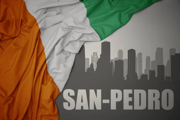 Abstract Silhouette City Text San Pedro Waving Colorful National Flag — Stockfoto