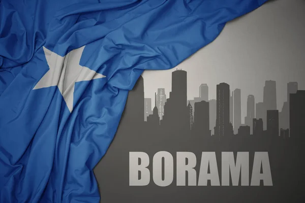 Abstract Silhouette City Text Borama Waving Colorful National Flag Somalia —  Fotos de Stock