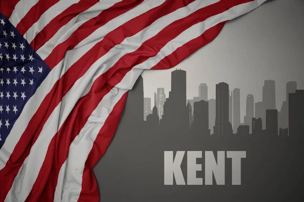 Abstract Silhouette City Text Kent Waving Colorful National Flag United — Stockfoto