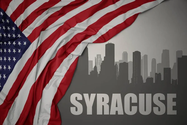 Abstract Silhouette City Text Syracuse Waving Colorful National Flag United — Stock Photo, Image