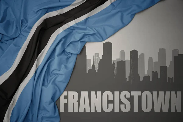 Abstract Silhouette City Text Francistown Waving Colorful National Flag Botswana — Foto Stock