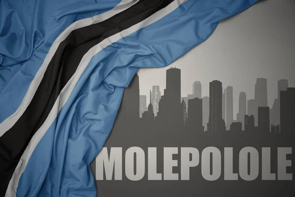 Abstract Silhouette City Text Molepolole Waving Colorful National Flag Botswana — Foto de Stock