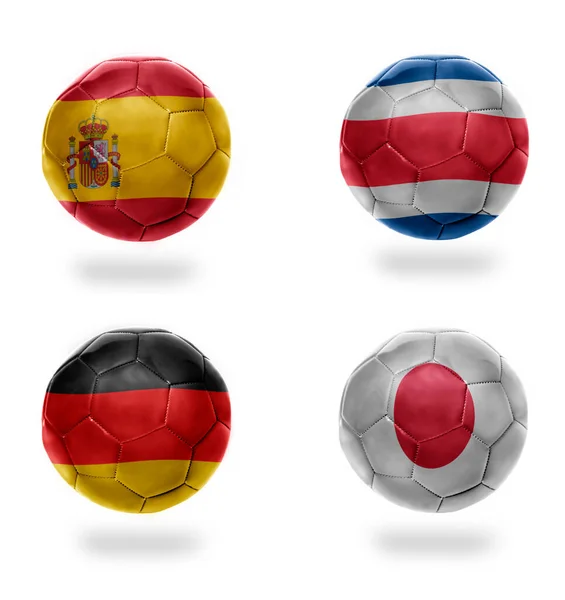 Group Realistic Football Balls National Flags Spain Costa Rica Germany — стоковое фото