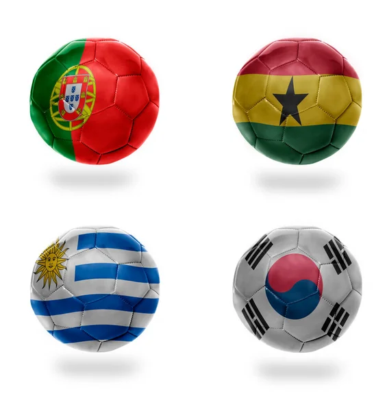 Group Realistic Football Balls National Flags Portugal Ghana Uruguay South — Foto de Stock