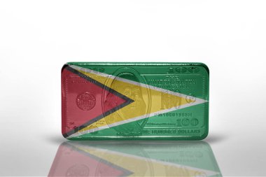 Ulusal Guyana bayrağı dolar üzerinde para banknotu beyaz arka planda 3D illüstrasyon