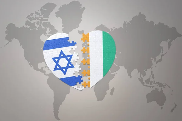 Серце Головоломка Національним Прапором Ізраїлю Фоні Карти Світу Концепція Ілюстрація — стокове фото