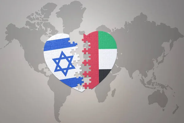 Puzzle Heart National Flag United Arab Emirates Israel World Map — Stock Photo, Image