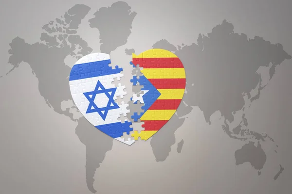 Puzzle Heart National Flag Catalonia Israel World Map Background Concept — Stock Photo, Image